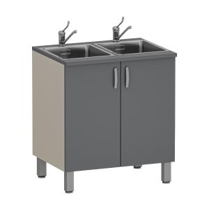 Фото - Тумба медицинская двухстворчатая с двойной мойкой, М-ТМ/2-80 (УДСП, 2 смесителя локтевых)