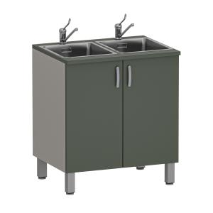 Фото - Тумба медицинская двухстворчатая с двойной мойкой, М-ТМ/2-80 (УЛДСП, 2 смесителя локтевых)