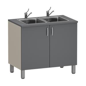 Фото - Тумба медицинская двухстворчатая с двойной мойкой, М-ТМ/2-100 (УДСП, 2 смесителя локтевых)
