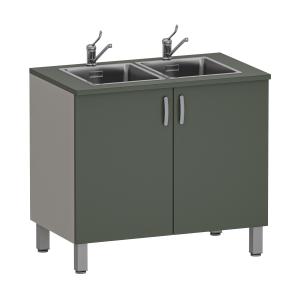 Фото - Тумба медицинская двухстворчатая с двойной мойкой, М-ТМ/2-100 (УЛДСП, 2 смесителя локтевых)