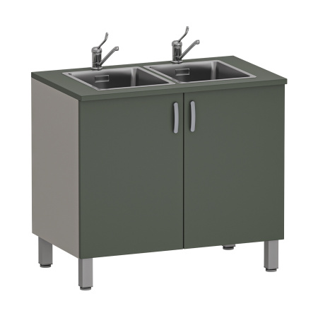 Фото - Тумба медицинская двухстворчатая с двойной мойкой, М-ТМ/2-100 (УЛДСП, 2 смесителя локтевых)